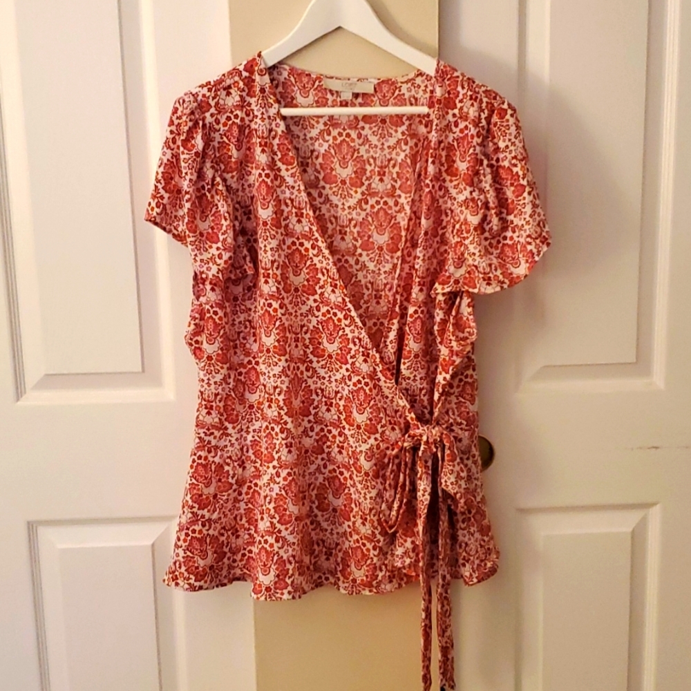 Loft Plus red floral paisley wrap blouse 24
